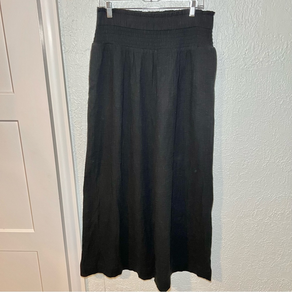 Anthropologie Black Linen Wide Leg Pants